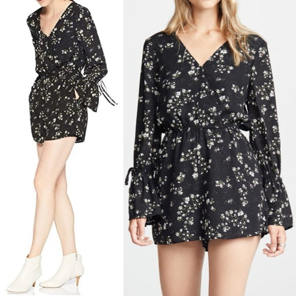 Cupcakes and Cashmere Black Floral V-Neck Long Sleeve Romper